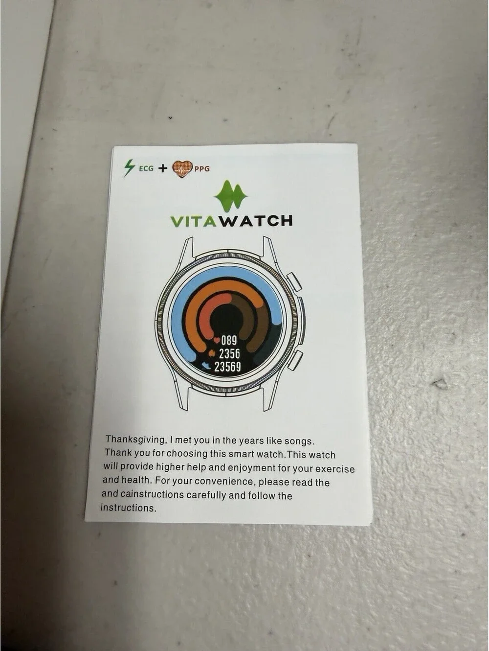VitaWatch ECG PPG Smart Watch Fitness Activity Heart Rate Tracker Black